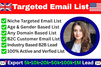 do niche targeted verified email list, b2b, bulk email list for email marketing