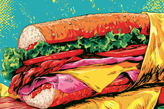 draw a illustration of food pop art
