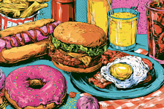 design creative pop art food illustrations for restaurants