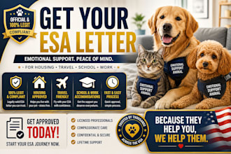 provide a professional emotional support animal esa letter, esa letter reseacrh