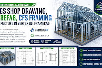 design lgs shop drawing, prefab, cfs framing structure in vertex bd, framecad