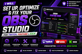 set up or fix obs studio, streamlabs, and vmix for twitch, kick, tiktok, youtube
