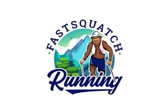design amazing fast squatch running logo