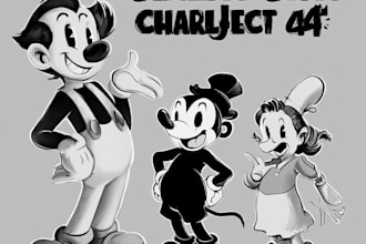 create rubber hose cartoon characters in 1930s style