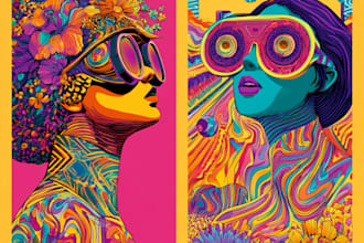 create colorful psychedelic and trippy style illustration