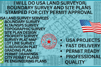 do USA land surveyor, boundary survey plan stamped for city permit approval
