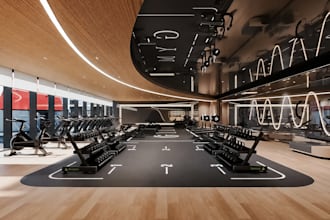 design your commercial gym or fitness facility interior with realistic 3d
