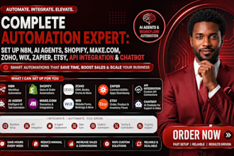 set up n8n ai agent shopify make com wix zapier etsy api integration chatbot