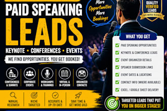 find keynote speaker leads, paid speaking opportunities, conference event lead