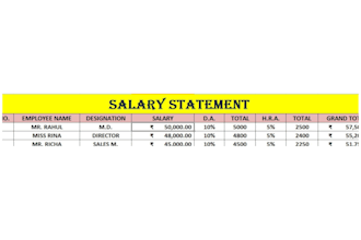 create a professional salary statement, salary slip in excel