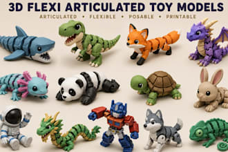 design 3d articulated model flexi toy flexi animal action figure for 3d printing