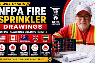 design nfpa fire sprinkler drawings for US, ca, au, gb, ae UK building permits