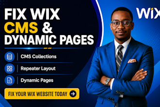 fix wix cms, portfolio, service page design, repeater layout, dynamic pages