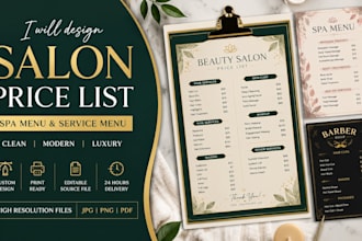design a luxury beauty salon price list, spa menu and service menu