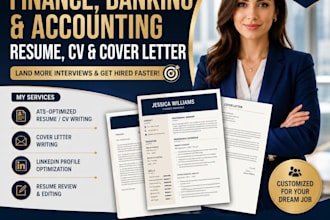 write an ats finance, banking, accounting resume, CV, cover letter, and linkedin