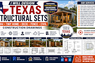 design texas structural sets adu tiny home deck fence civil construction drawing