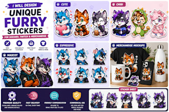 design unique furry stickers for discord, twitch, and merchandise