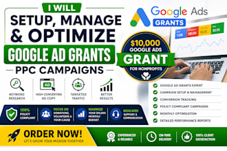 setup, manage and optimize google ad grants PPC campaigns