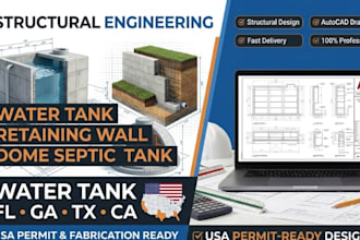 design fl ga tx ca water tank, retaining wall, dome septic tank USA