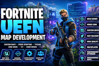 create professional fortnite uefn map with verse mechanics tycoon zone war game
