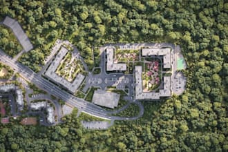 design residential masterplan apartment site plan real estate 3d aerial render