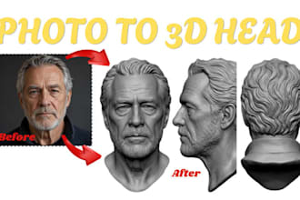 sculpt realistic photo to 3d head bust stl for 3d printing