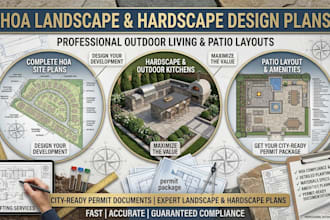do hoa landscape design, outdoor kitchen hardscape and patio layout plan