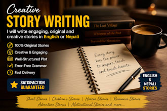 write engaging, original and creative short and long stories in english or nepal