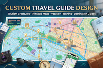 design travel guide map, vacation planner, printable map tourism brochure hiking