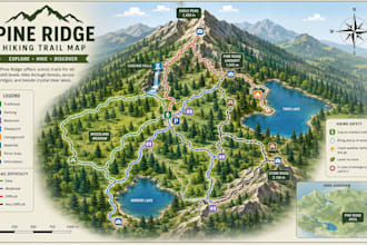 design tourist, hiking trail, park and campus vector map illustrations