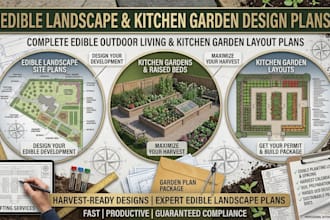 do edible landscape design, kitchen garden layout plan and raised bed design