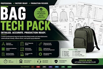 create professional bag tech pack with bom specs for manufacturing