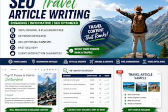 write SEO travel blog posts for USA, UK and canada websites