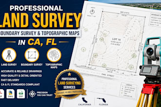 create professional land survey, boundary survey, and topographic maps in ca, fl