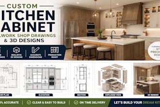 create custom kitchen cabinet millwork shop drawing and 3d design mozaik or kcd