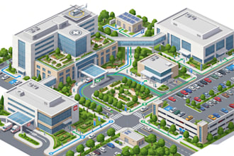 design a hospital wayfinding map, medical campus map and healthcare signage