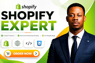 design your shopify store, custom favicon, remove powered by shopify, and fixbug