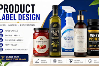 design product label, food label, bottle label and cleaning label