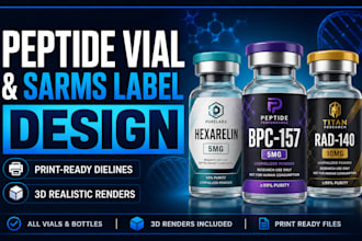 design peptide vial label, sarms bottle label and supplement packaging design