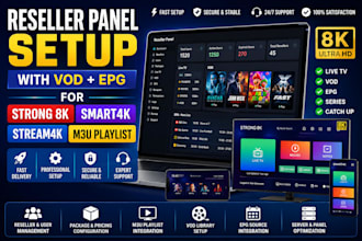 setup reseller panel with vod epg for strong 8k smart4k stream4k, m3u playlist