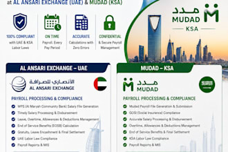 process uae payroll via al ansari exchange and  ksa via mudad