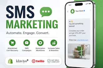 setup SMS marketing, klaviyo SMS, twilio automation and a2p 10dlc
