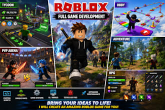 create roblox full game, scripting, tycoon, build obby, full game development