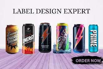 design a juice, beverage, energy drink, beer, soda, bottle, can and coffee label