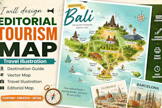 design editorial tourism map, travel illustration, destination guide, vector map