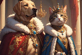 draw custom royal pet portrait dog portrait cat portrait