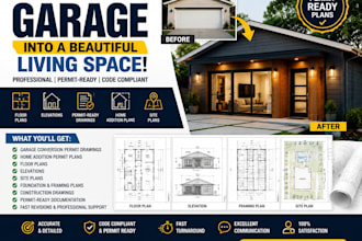 create garage conversion permit drawings and home addition permit plans