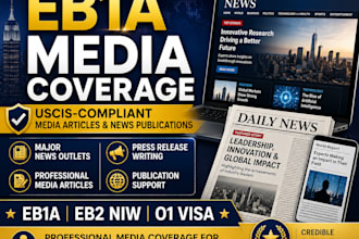 write and publish uscis compliant eb1a media coverage on major news outlets