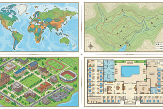 design atlas map, scale map, trail map, harbor map, campus map, hotel map