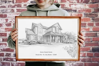 draw house sketch portrait and building drawing from photo
